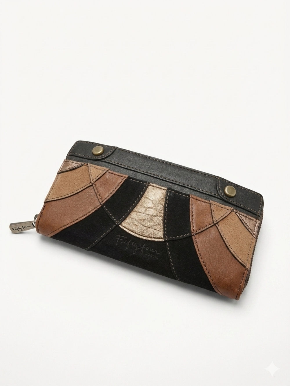 Fifty Four by Fossil Patchwork Leather & Suede Wallet - Vintage Earth Tones